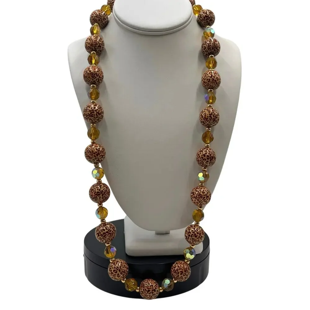 Joan Rivers Vintage Animal Print Leopard Crystal‎ Beaded Statement Necklace